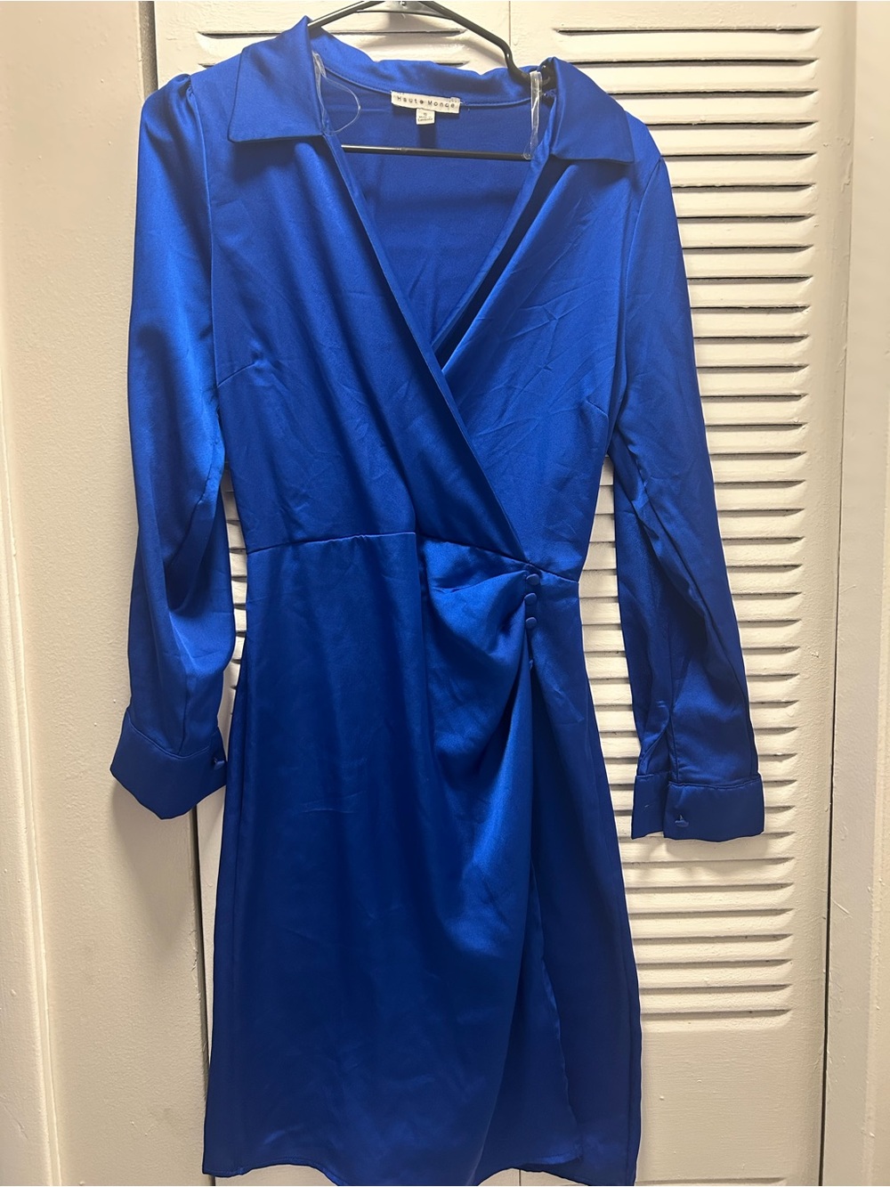 Haute Monde Cobalt Blue Satin Wrap Mini Dress